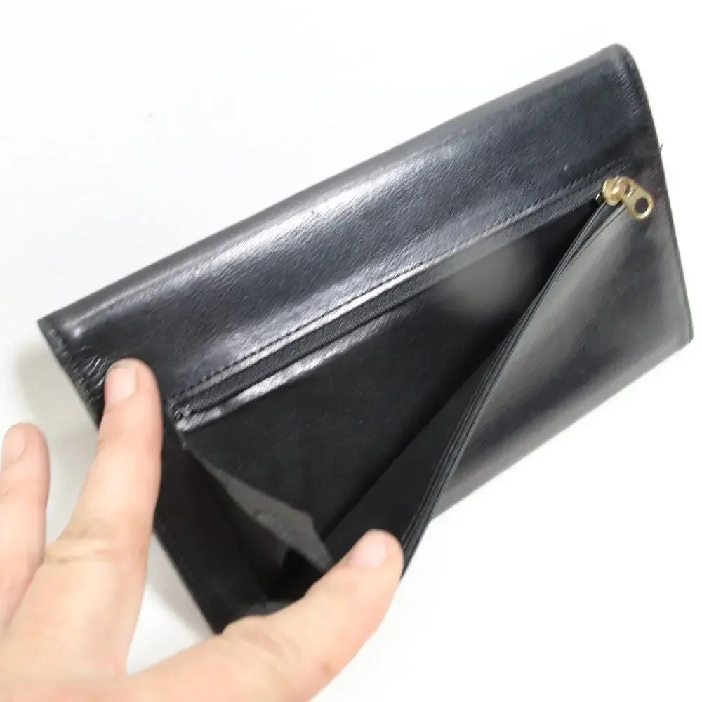 Vintage Coach Clutch Wallet Black Leather Envelope Trifold ID Cards Coin Sleek